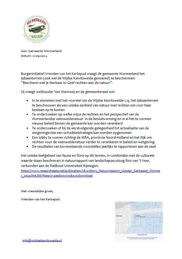 Initiatief stuurt brief aan de Gemeente Wormerland
